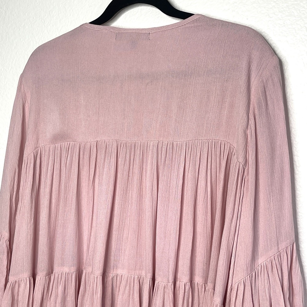 Romeo + Juliet Couture Pink Embroidered Ruffle Kimono Peasant Top Size Large - Picture 10 of 15